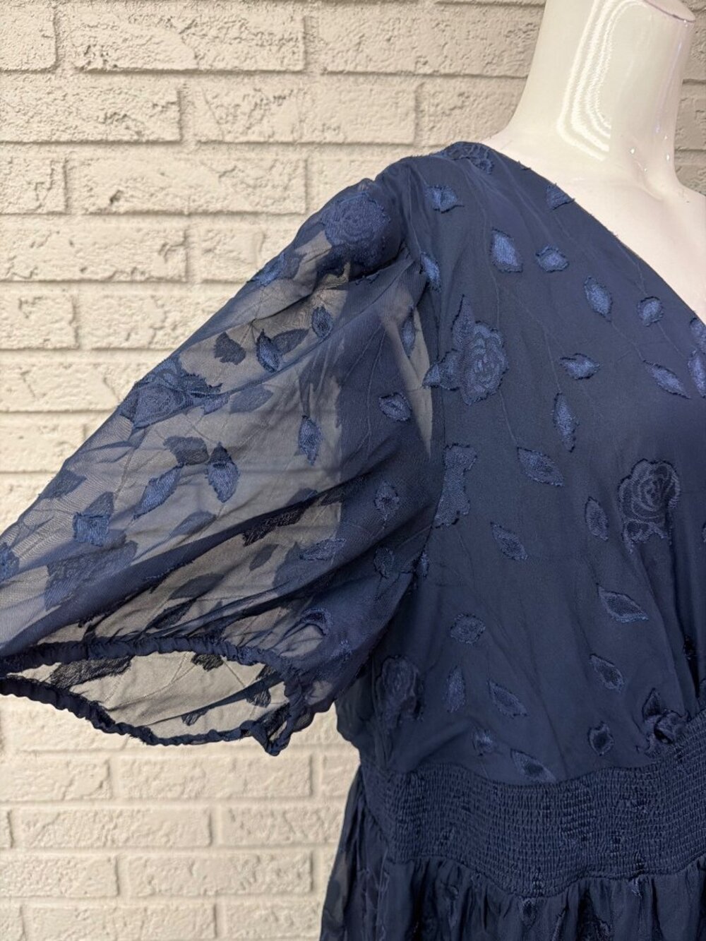 Pinup Fashion V-Neck Puff Sleeve Floral Jacquard Dress Size 22W - Picture 10 of 15